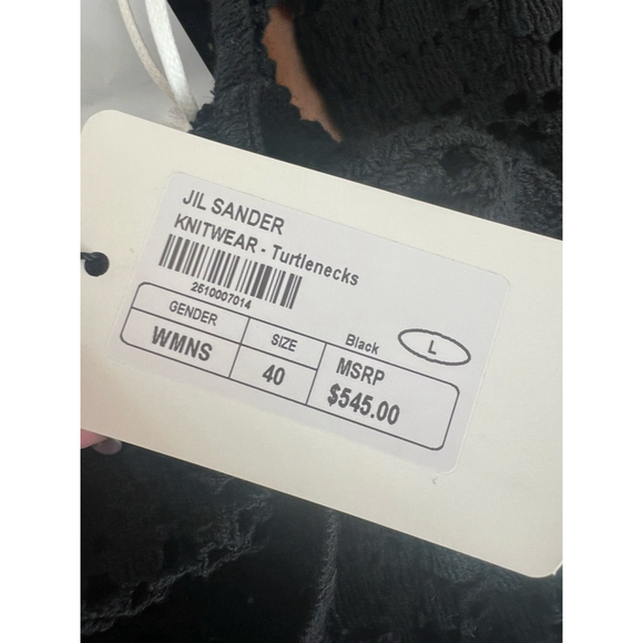 NWT Jil Sander Black Knit Turtleneck Crochet Sweater L/40 - Picture 5 of 6